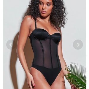 Fleur Du Mal Bodysuit, silk & mesh, NWT, size XS, black, absolutely beautiful!